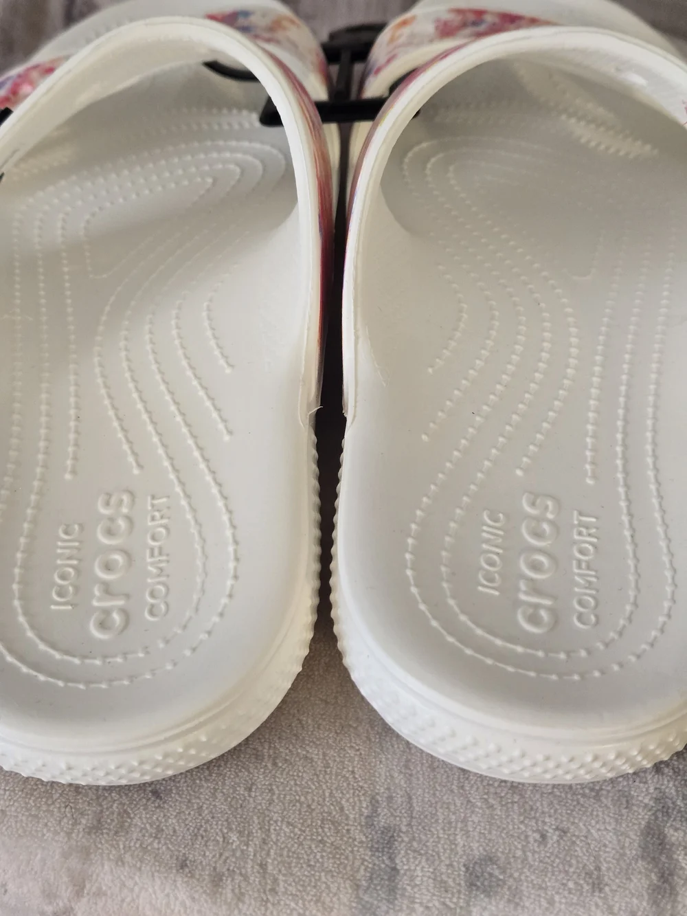 CROCS White Slide Sandals with Pink, Blue & Orange Splash 8 M / 10 W